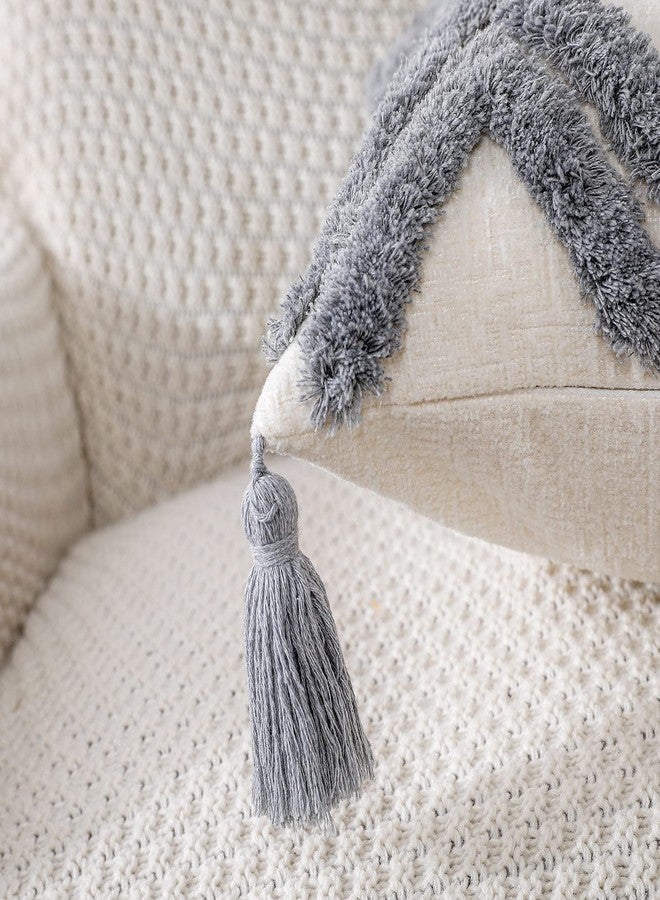 PANOD Super Soft Farmhouse Decorative Plush Throw Pillow Covers 24 x 24 Grey,Solid Diamond Pattern Tufted with Tassels Modern Accent Boho Square Cushion Cover Pillow Case for Couch Sofa - Image 4