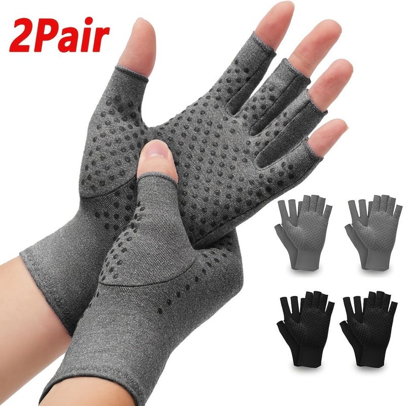 Gray Fingerless Compression Gloves for Men Women Breathable Design Typing Daily Use - Image 1