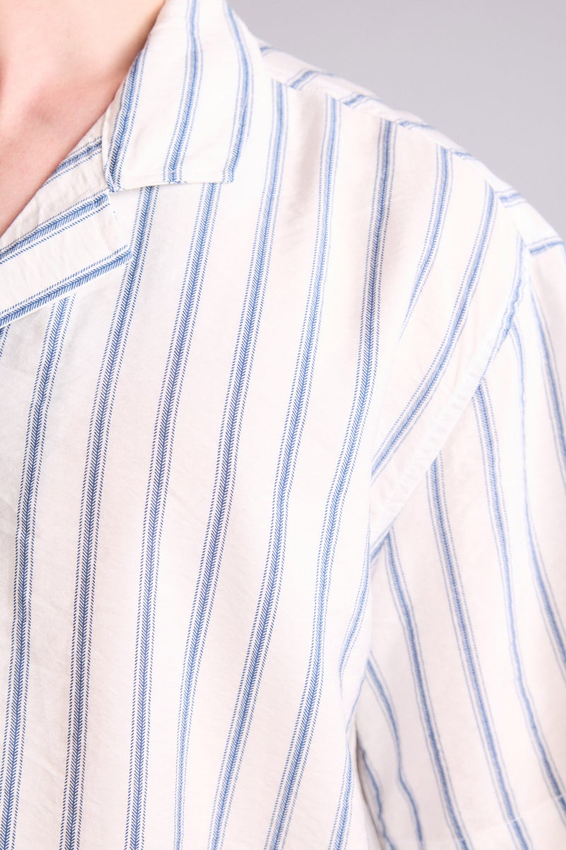 DeFacto White Man Boxy Fit Apache Neck Striped Short Sleeve Shirt Casual - Image 5