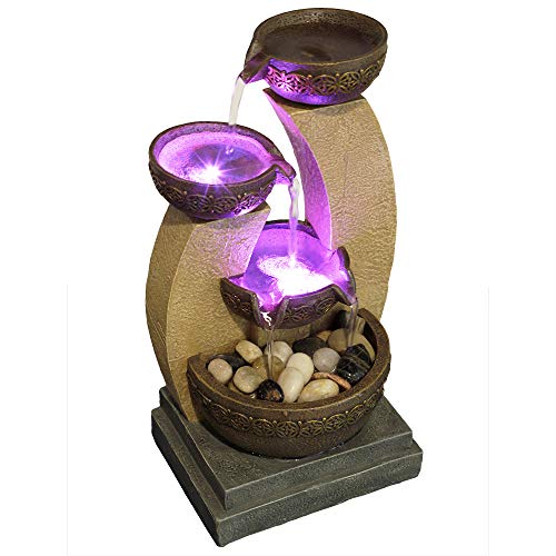 Nature's Mark 11" H Golden Tiered Bowl Fountain with Color Changing LED Lights with Adapter Brown - Image 4