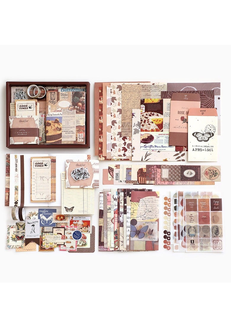 D&L Vintage Scrapbooking Paper Kit Aesthetic Scrapbook Supplies Set Journal Decoration Material With A6 Grid Notebook Washi Paper Sticker Tape For Kids Teen Adult Diy Craft  - Image 1