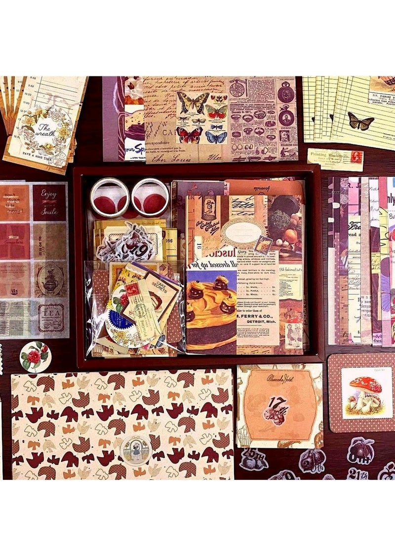 D&L Vintage Scrapbooking Paper Kit Aesthetic Scrapbook Supplies Set Journal Decoration Material With A6 Grid Notebook Washi Paper Sticker Tape For Kids Teen Adult Diy Craft  - Image 4