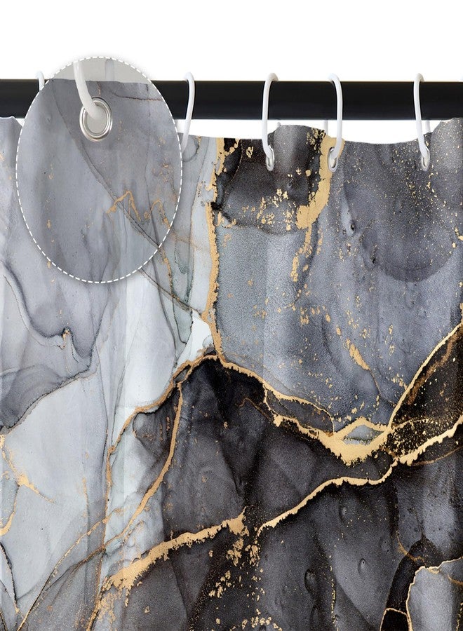 Renaiss 72x72 Inches Black Gold Marble Shower Curtain Abstract Crack Granite Texture Modern Luxury Ink Painting Fabric Shower Curtains for Bathroom Decor Waterproof Polyester with Hooks - Image 5