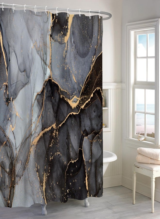 Renaiss 72x72 Inches Black Gold Marble Shower Curtain Abstract Crack Granite Texture Modern Luxury Ink Painting Fabric Shower Curtains for Bathroom Decor Waterproof Polyester with Hooks - Image 1