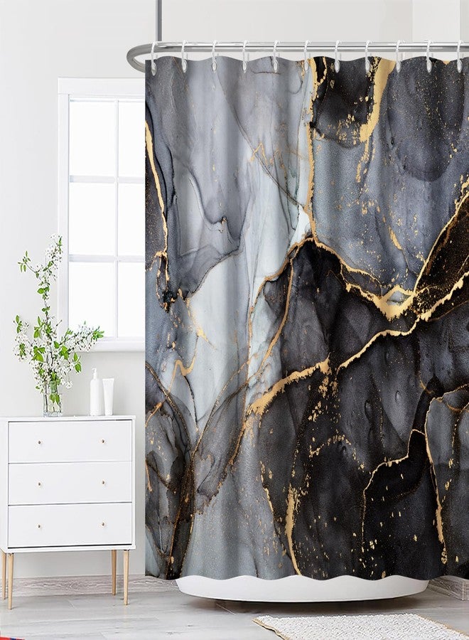Renaiss 72x72 Inches Black Gold Marble Shower Curtain Abstract Crack Granite Texture Modern Luxury Ink Painting Fabric Shower Curtains for Bathroom Decor Waterproof Polyester with Hooks - Image 2