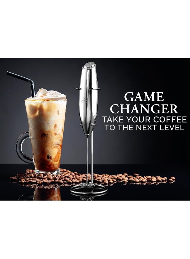 Zulay Kitchen Zulay Executive Series Ultra Premium Gift Milk Frother For Coffee With Deluxe, Radiant Finish - Coffee Frother Handheld Foam Maker - Electric Milk Frother Handheld For Lattes Premium Uv Silver - Image 3