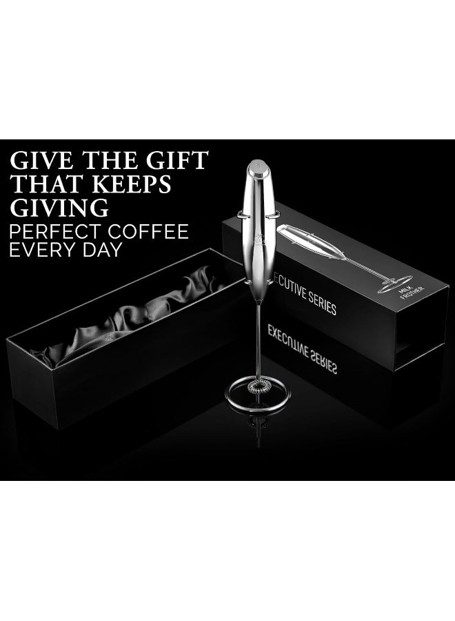 Zulay Kitchen Zulay Executive Series Ultra Premium Gift Milk Frother For Coffee With Deluxe, Radiant Finish - Coffee Frother Handheld Foam Maker - Electric Milk Frother Handheld For Lattes Premium Uv Silver - Image 4
