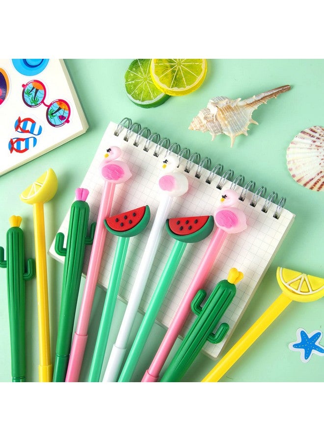 FFNIU 30Pcs Hawaiian Luau Ballpoint Pens, 0.5 mm Black Gel Ink Pen, Cute Flamingo Watermelon Cactus Lemon Fruit Pen for Kids Student and School Office Supplies - Image 2