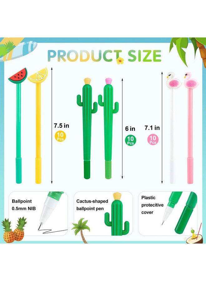 FFNIU 30Pcs Hawaiian Luau Ballpoint Pens, 0.5 mm Black Gel Ink Pen, Cute Flamingo Watermelon Cactus Lemon Fruit Pen for Kids Student and School Office Supplies - Image 5