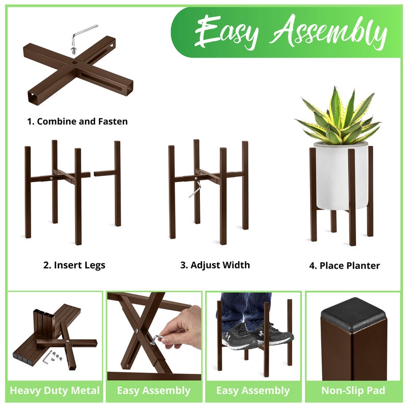 Sorbus Adjustable Metal Plant Stand â€“ Mid Century Style Flower Pot Holder, 10 to 16 Inches Planter Stand for Modern Home DÃ©cor, Houseplants â€“ Plant & Pot NOT INCLUDED (Brown, 1 Pack) - Image 3