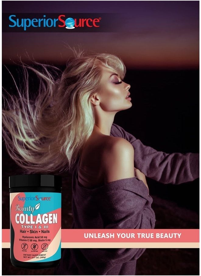 Superior Source Beauty Collagen Peptides (Hydrolyzed Types 1 & 3), Hyaluronic Acid, Vitamin C, Biotin, Hair, Skin and Nail Support, Grass-Fed, Paleo and Keto Friendly, Unflavored (12.7 oz), Non-GMO  - Image 5