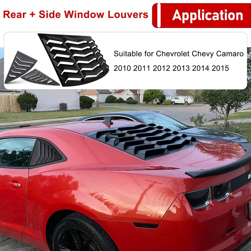 Camoo Rear and Side Window Louvers Sun Shade Windshield Cover ABS in Matte Black for Chevrolet Chevy Camaro 2010-2015 - Image 2