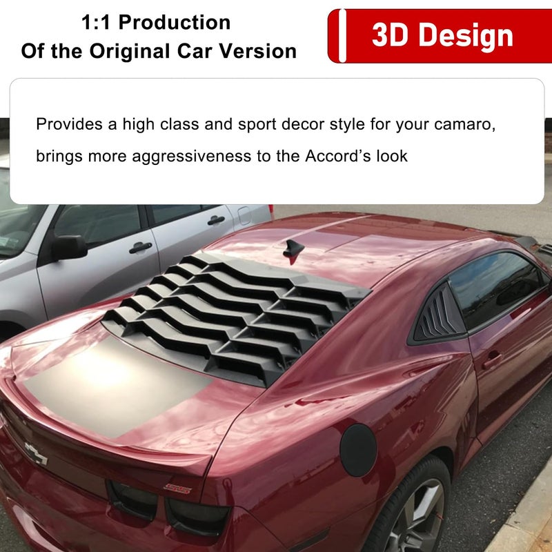 Camoo Rear and Side Window Louvers Sun Shade Windshield Cover ABS in Matte Black for Chevrolet Chevy Camaro 2010-2015 - Image 3