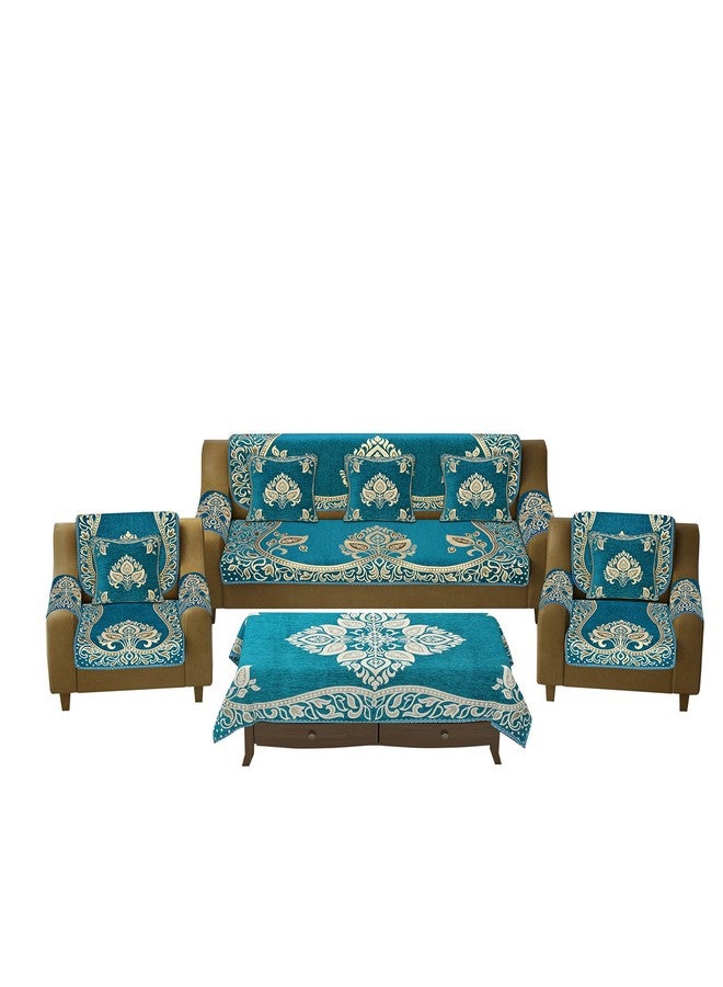 jayvaam Sofa Seater Slip Covers with Arm and Cushion and Table Cover - 3+2 Seater Velvet Sofa Cover Set for Single Sofa Couch - 5 Seater Sofa Seat Protector Slip and Back Covers, 2701_Sky - Image 2
