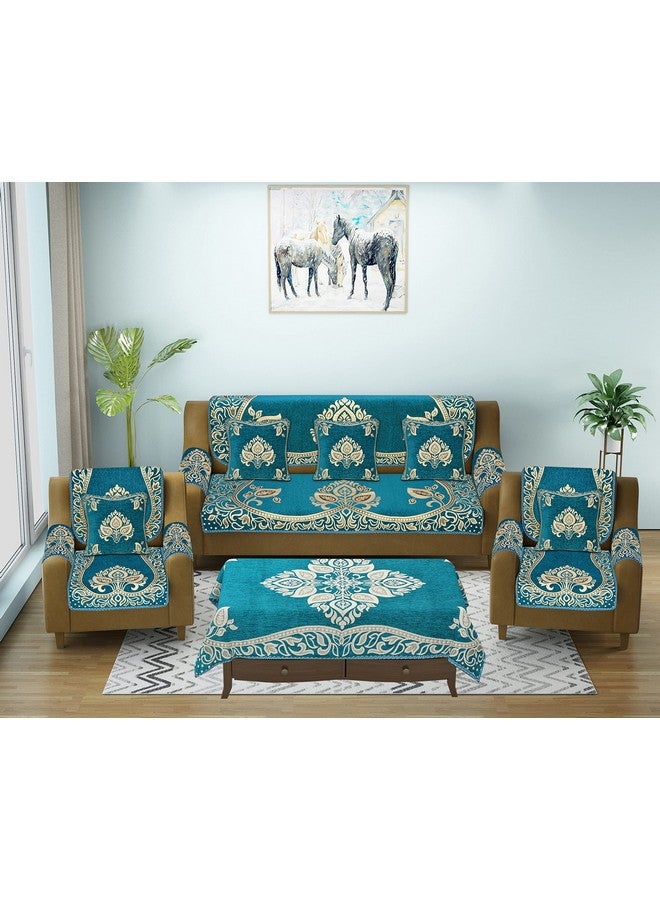 jayvaam Sofa Seater Slip Covers with Arm and Cushion and Table Cover - 3+2 Seater Velvet Sofa Cover Set for Single Sofa Couch - 5 Seater Sofa Seat Protector Slip and Back Covers, 2701_Sky - Image 1