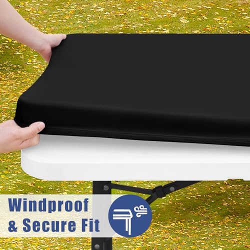Moosfor Spandex 6 Foot Rectangle Table Cloth 2 Pack, Elastic Fitted Tablecloths for Picnic, Stretch Washable Patio Table Cover for Outdoor, Camping, Banquet and Parties (Black, 30"x72") - Image 3
