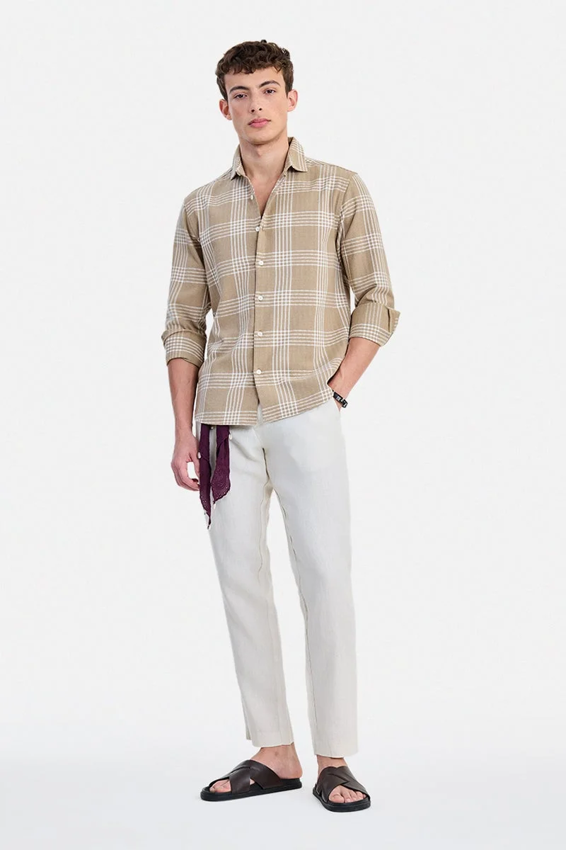 سنيتش Khaki Checkered Long Sleeve Regular Fit Shirt