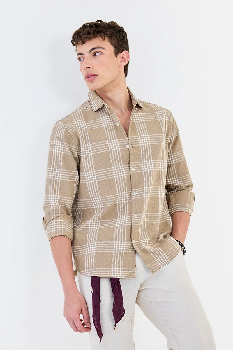سنيتش Khaki Checkered Long Sleeve Regular Fit Shirt