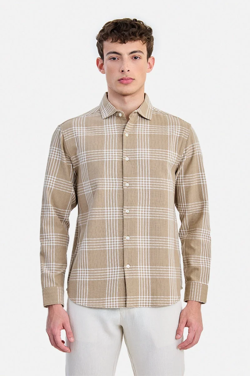 SNITCH Khaki Checkered Long Sleeve Regular Fit Shirt