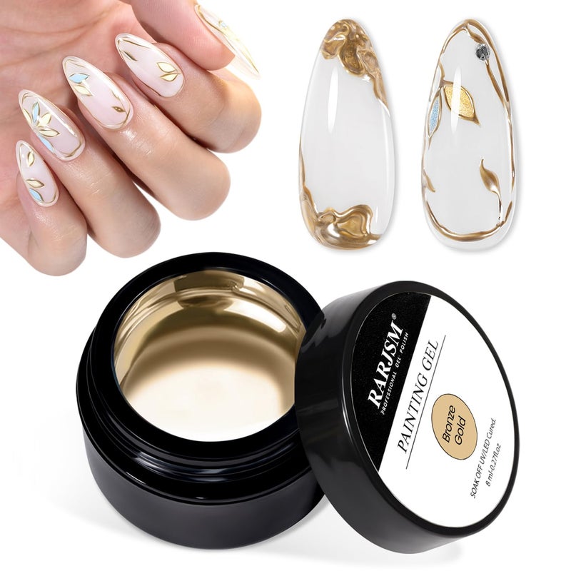 RARJSM Metallic Painting Gel Nail Polish Bronze Gold Chrome 3D Metal Painted Drawing Gel Polish 8ml Reflective Mirror Effect Glossy Shine Soak Off Curing Need Home Salon DIY Nail Art Liner Design - Image 1