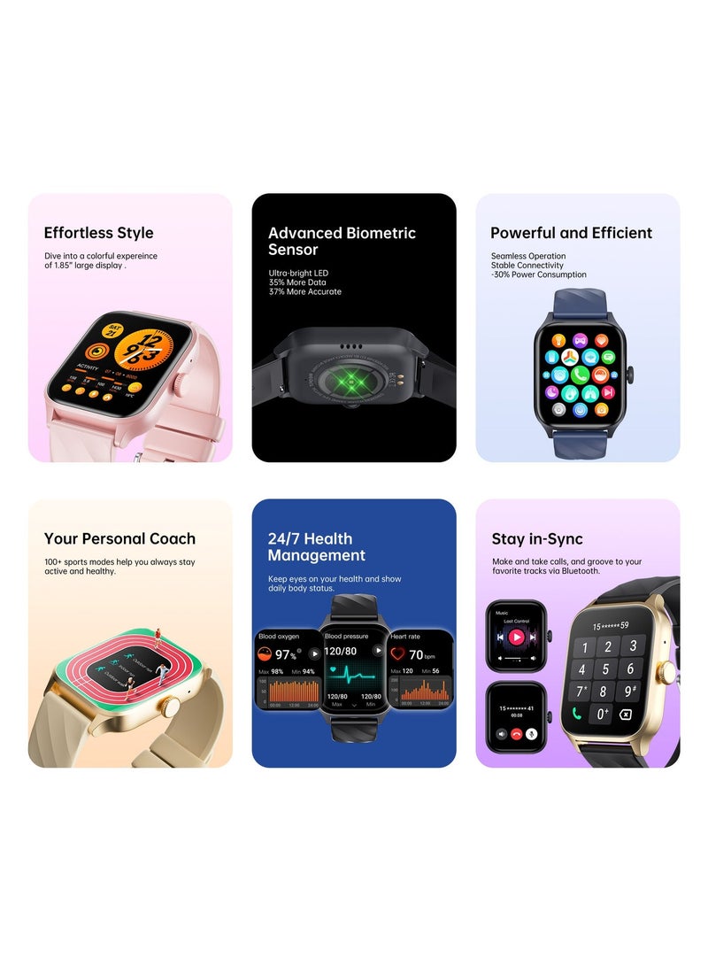 ويوفلاى Weofly Active Smart Watch with 1.85" HD Touch Screen, Fitness Tracker, and 100+ Sport Modes - IP67 Waterproof - Gold - Image 3
