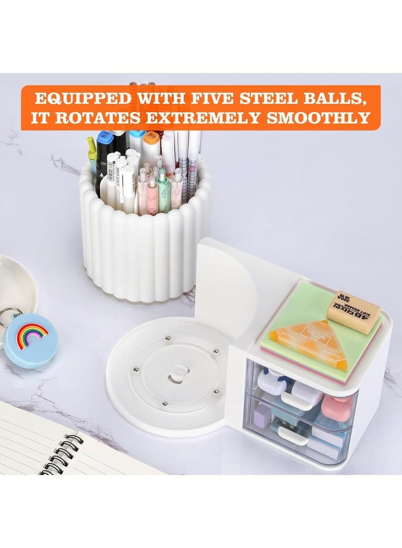 KHAJUL Rotating Office Desk Organizers and Accessories with 2 Drawer, Pencil Pen Marker Holder for Desk for Office Home Art Supplies (Pink) - Image 4