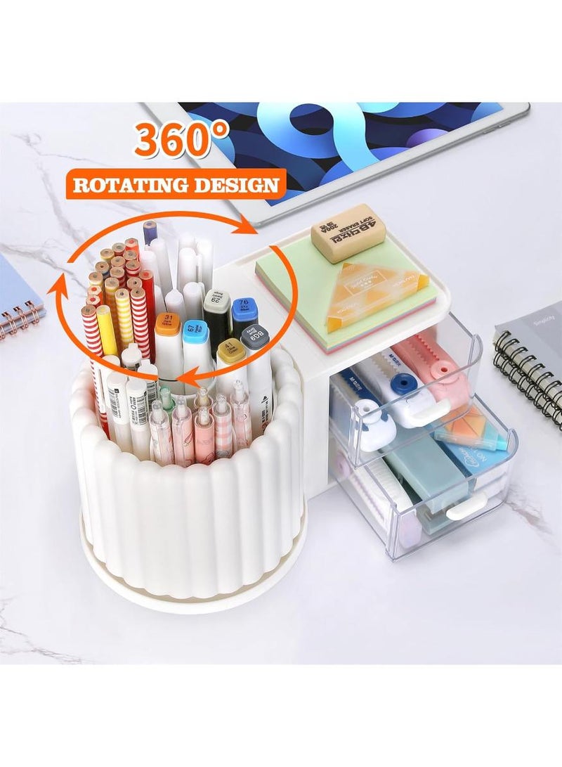 KHAJUL Rotating Office Desk Organizers and Accessories with 2 Drawer, Pencil Pen Marker Holder for Desk for Office Home Art Supplies (Pink) - Image 5