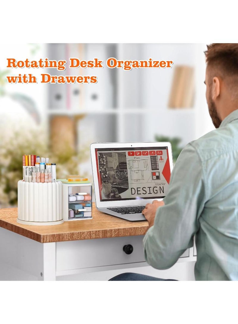 KHAJUL Rotating Office Desk Organizers and Accessories with 2 Drawer, Pencil Pen Marker Holder for Desk for Office Home Art Supplies (Pink) - Image 3