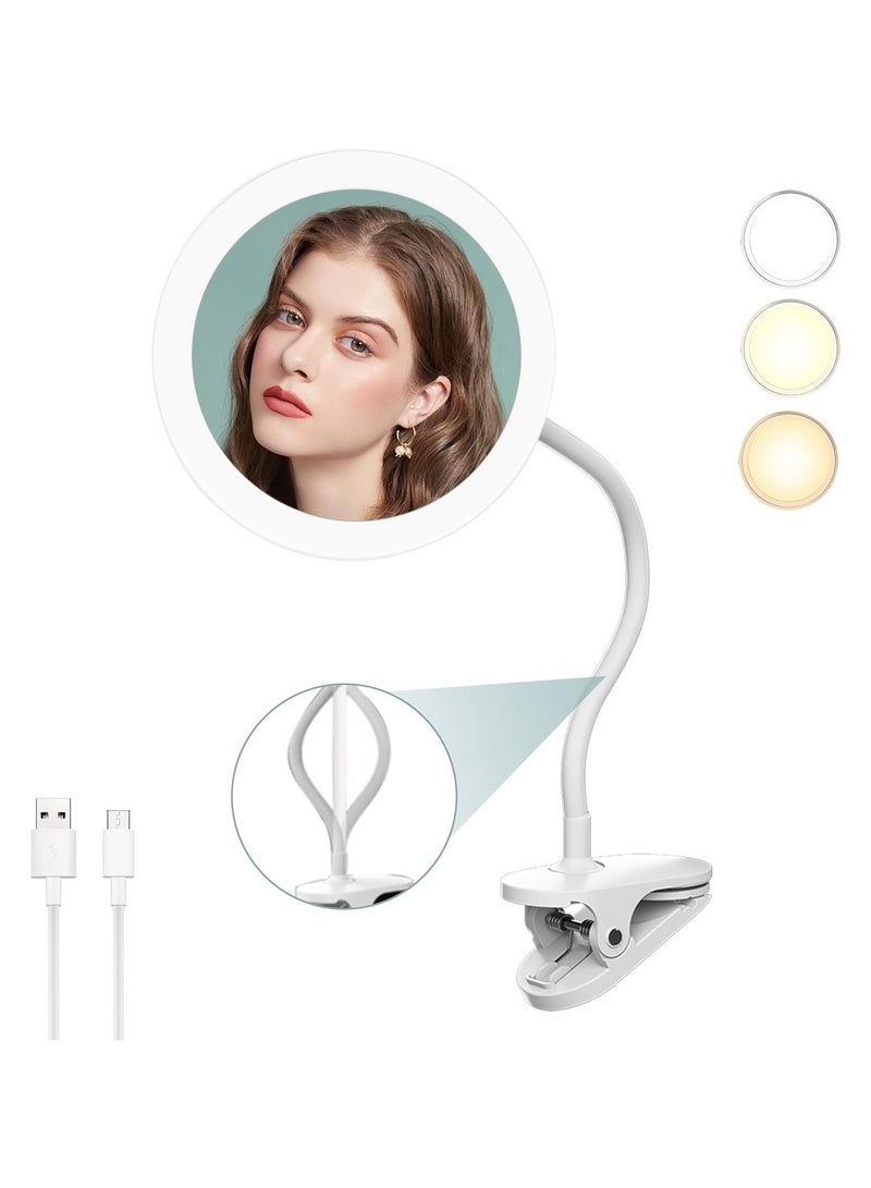 SYOSI Magnifying Makeup Mirror 6.5" Clip On Gooseneck Shaving Mirror With 10x Magnifying 360° Swivel Adjustable USB Recharge Lighted Shower Mirror For Bathroom Adjustment White 10X - Image 1
