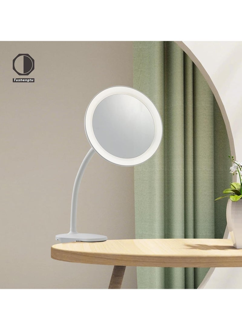 SYOSI Magnifying Makeup Mirror 6.5" Clip On Gooseneck Shaving Mirror With 10x Magnifying 360° Swivel Adjustable USB Recharge Lighted Shower Mirror For Bathroom Adjustment White 10X - Image 3