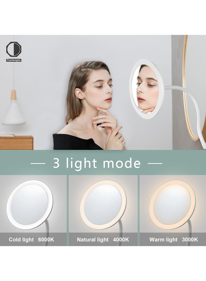 SYOSI Magnifying Makeup Mirror 6.5" Clip On Gooseneck Shaving Mirror With 10x Magnifying 360° Swivel Adjustable USB Recharge Lighted Shower Mirror For Bathroom Adjustment White 10X - Image 2