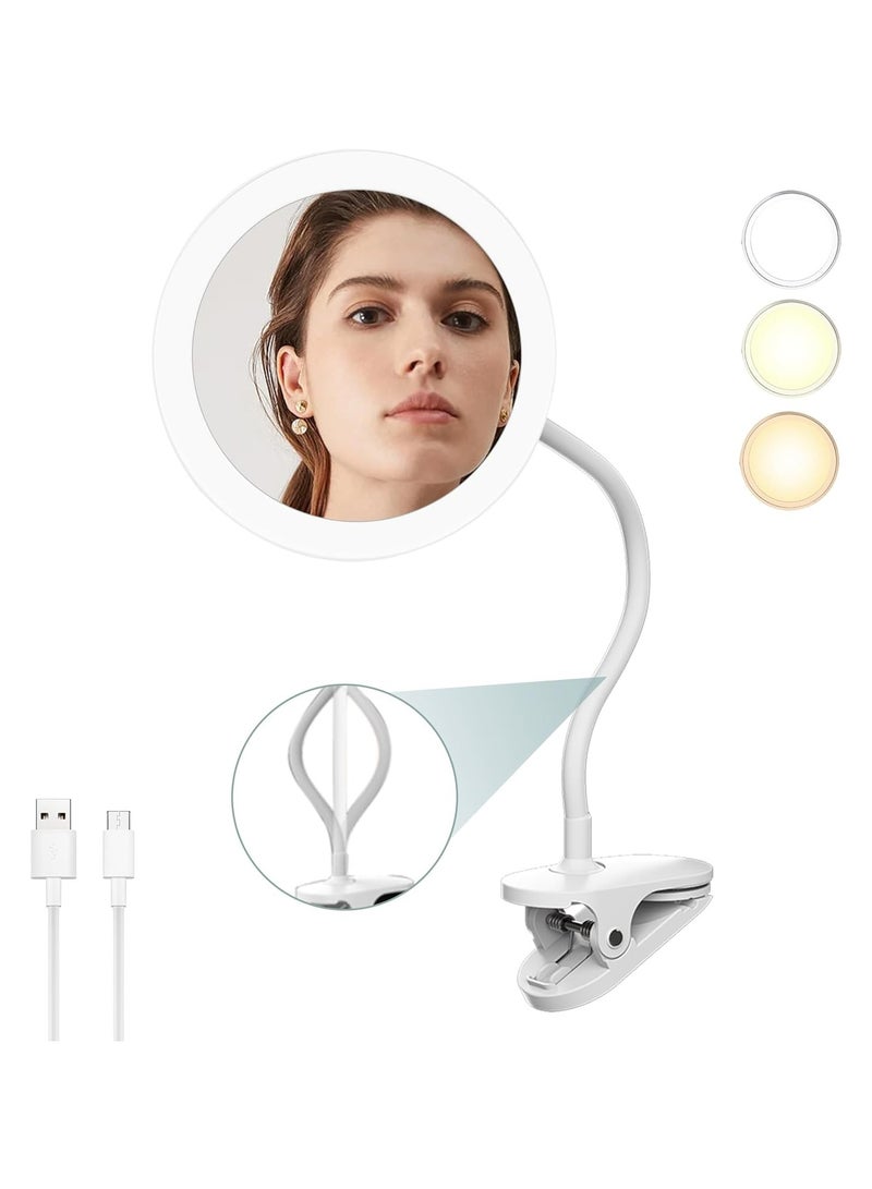 SYOSI Magnifying Makeup Mirror 6.5" Clip On Gooseneck Shaving Mirror With 10x Magnifying 360° Swivel Adjustable USB Recharge Lighted Shower Mirror For Bathroom Adjustment White 10X - Image 4