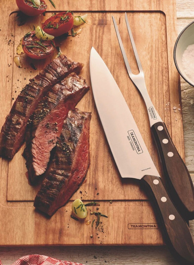 TRAMONTINA Since 1911,Made in Brazil-  2 Piece Barbecue Churrasco Set - Stainless Steel Professional Sharp Chef Carving Knives And Forks Set With Plywood Handles. - Image 2