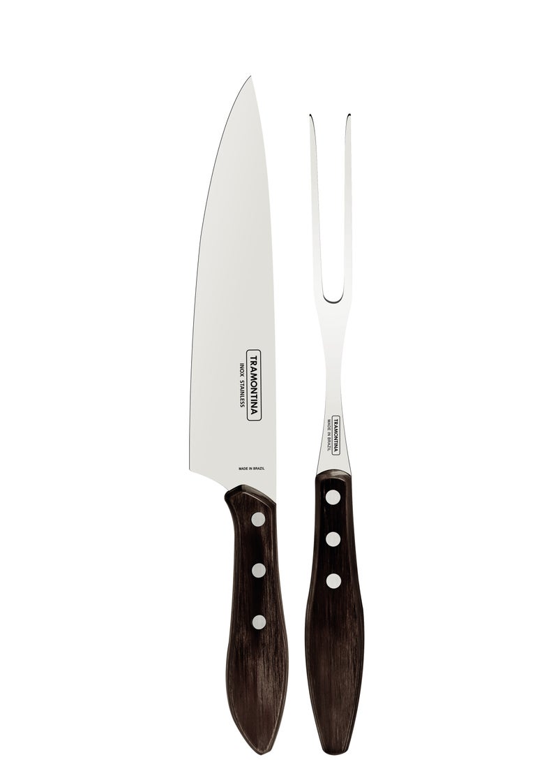 TRAMONTINA Since 1911,Made in Brazil-  2 Piece Barbecue Churrasco Set - Stainless Steel Professional Sharp Chef Carving Knives And Forks Set With Plywood Handles. - Image 3