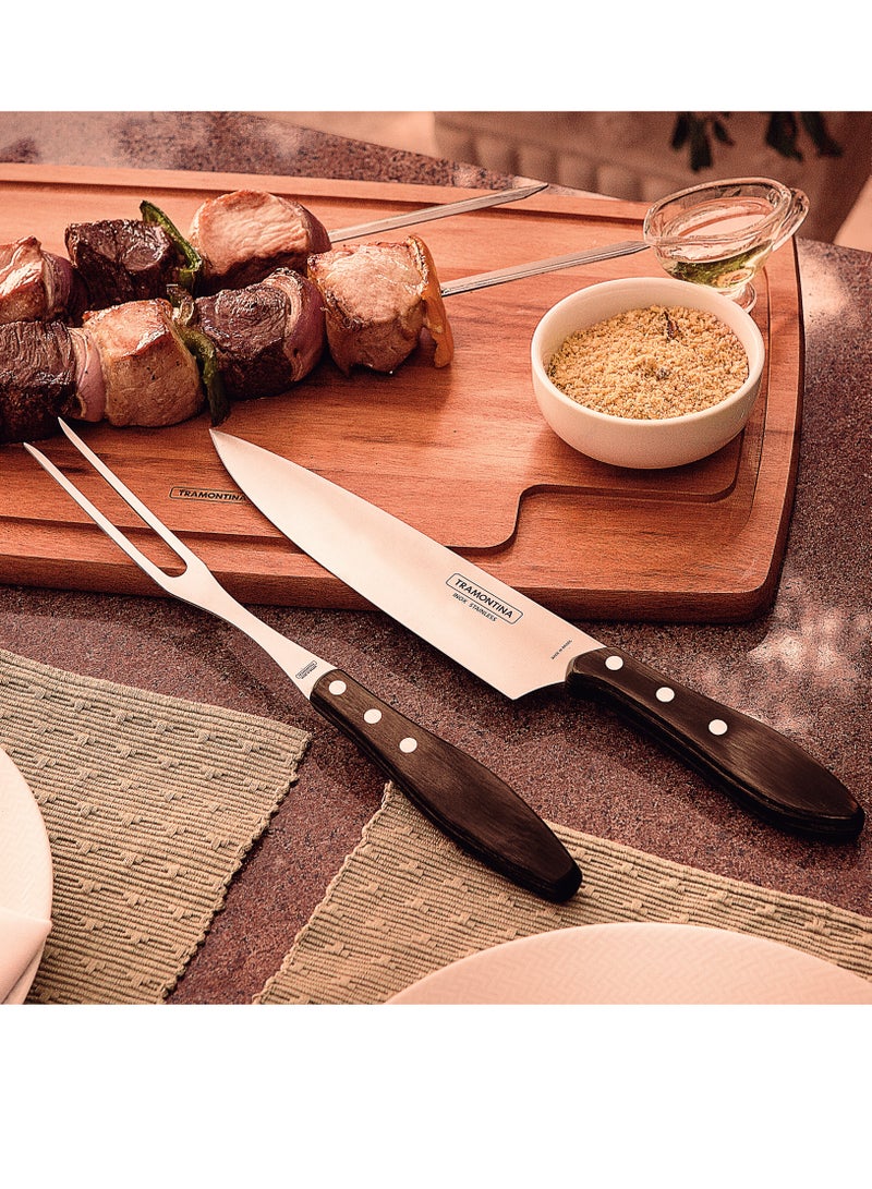 TRAMONTINA Since 1911,Made in Brazil-  2 Piece Barbecue Churrasco Set - Stainless Steel Professional Sharp Chef Carving Knives And Forks Set With Plywood Handles. - Image 4