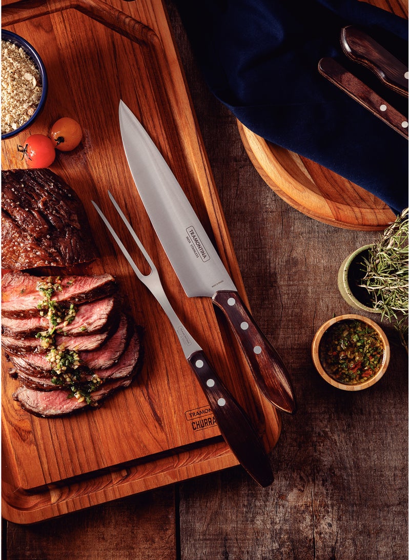 TRAMONTINA Since 1911,Made in Brazil-  2 Piece Barbecue Churrasco Set - Stainless Steel Professional Sharp Chef Carving Knives And Forks Set With Plywood Handles. - Image 5
