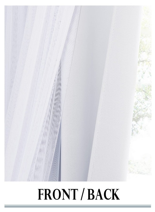 PONY DANCE Living Room Curtains - White Sheer Overlay Thermal Insulated Curtains Rod Pocket for Home Decoration with Tiebacks, W52 x L84 inch, Pure White, 2 Pieces - Image 4