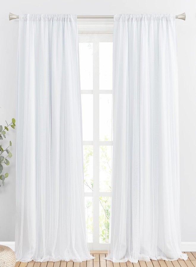 PONY DANCE Living Room Curtains - White Sheer Overlay Thermal Insulated Curtains Rod Pocket for Home Decoration with Tiebacks, W52 x L84 inch, Pure White, 2 Pieces - Image 1