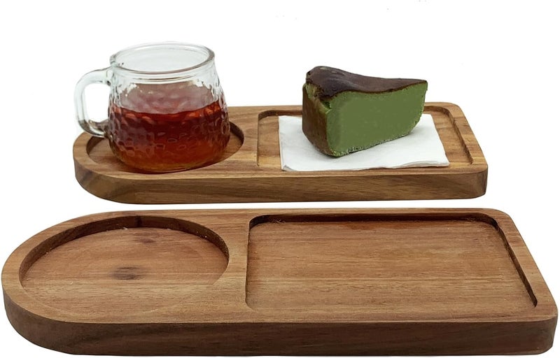 Heiboa Pack of 2 Small Acacia Wood Serving Trays, 28 x 13 cm, Serving Plates, Wooden Tray, Rectangular Decorative Trays, Small Kitchen Tray for Coffee Table, Coffee, Restaurants - Image 1