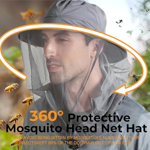 F Flammi Flammi Mosquito Head Net Hat Fishing Hat w/Head Net UPF 50+ Sun Protection Safari Boonie Hat Cap Outdoor for Men/Women (Dark Grey) - Image 5