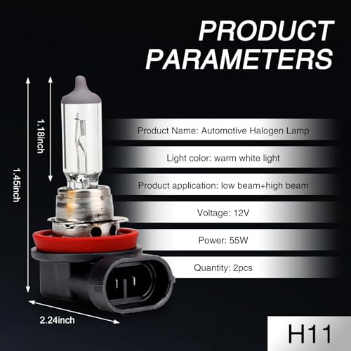 awlbed 2 PCS Car Halogen Fog Light Bulb, 12V 55W Waterproof Glass Vehicle Spotlights Replacements, Universal Automotive High Beam Lighting Accessories for Truck SUV Car (Warm White Light #H11) - Image 2