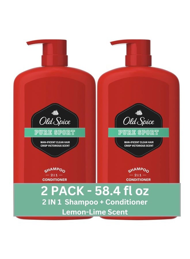 Old Spice Pure Sport 2in1 Shampoo and Conditioner for Men, Twin Pack, Lemon, 58.4 Fl Oz - Image 1