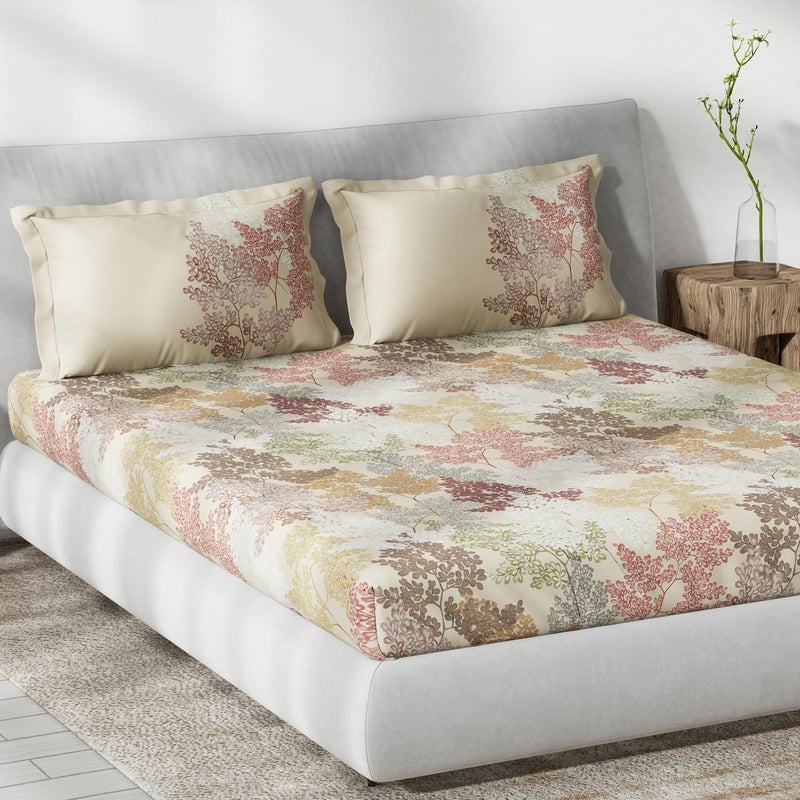 DDECOR Live beautiful DDecor Pack of 1 Cotton Angelic Double Bedsheet with 2 Pillow Covers Beige 