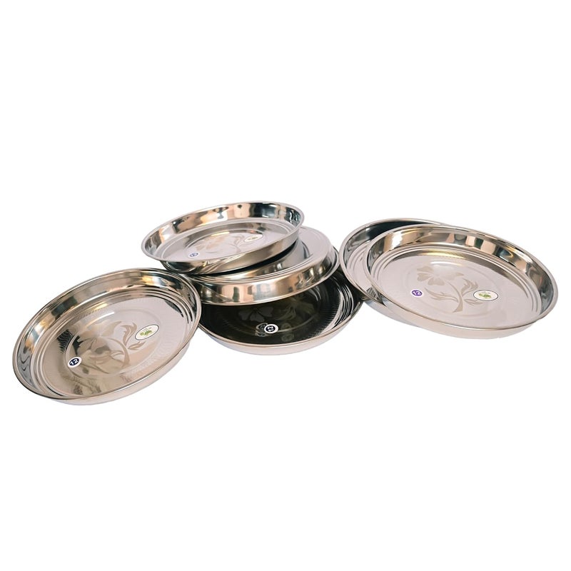 CHEF TURTLES Stainless Steel Dinner Plate Thali Khumcha Plate with Laser Design Set of 6 Plates Diamm 27 Cms - Image 5