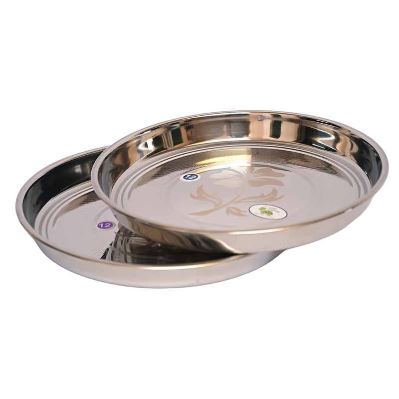 CHEF TURTLES Stainless Steel Dinner Plate Thali Khumcha Plate with Laser Design Set of 6 Plates Diamm 27 Cms - Image 4