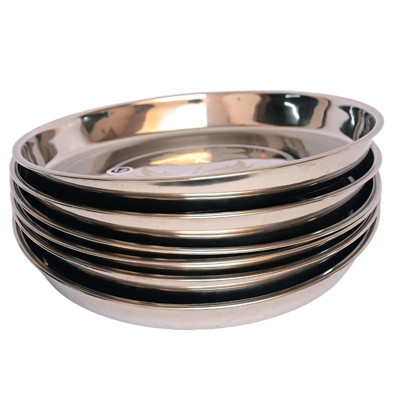 CHEF TURTLES Stainless Steel Dinner Plate Thali Khumcha Plate with Laser Design Set of 6 Plates Diamm 27 Cms - Image 2