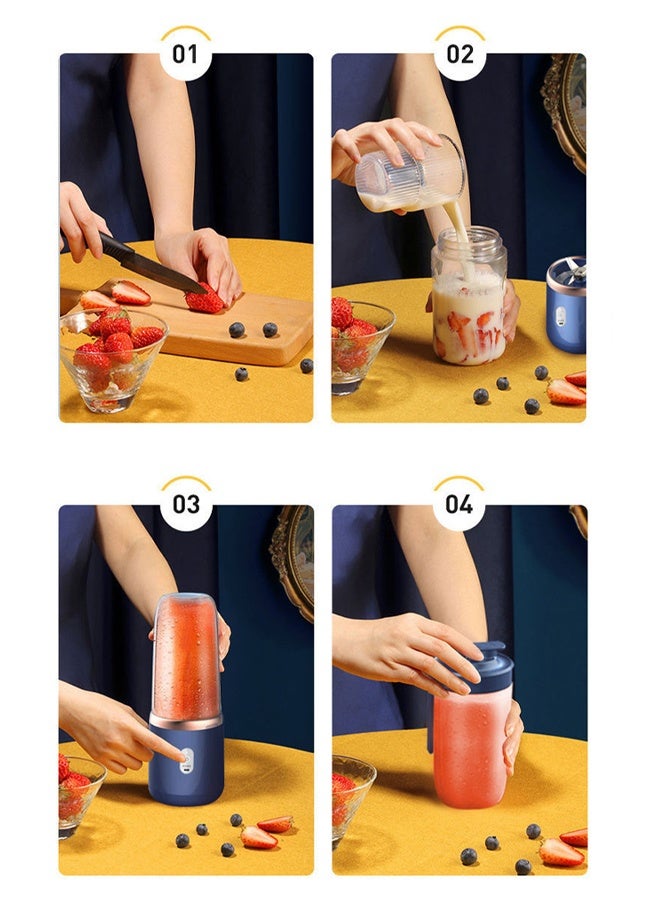 Portable Blender,USB Rechargeable, Electric Juicer with 2 Travel Cups and 6 Blades,Fruit Cup,for Smoothies , Shakes , Fruit , Ice, 400ml - Image 5