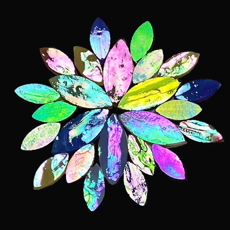 Paljolly 120 Pcs Iridescent Glass Petal Mosaic Tiles For Crafts  Stained Glass Supplies  Flower Leaves Mosaic Pieces Kit  Assorted Size And Rainbow Colors - Image 5
