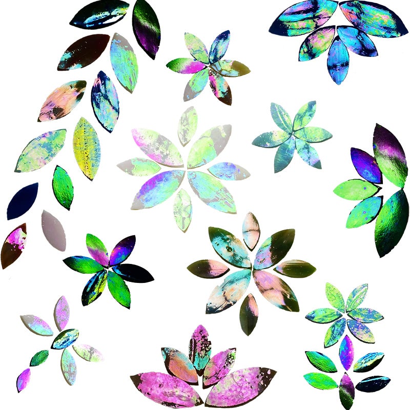 Paljolly 120 Pcs Iridescent Glass Petal Mosaic Tiles For Crafts  Stained Glass Supplies  Flower Leaves Mosaic Pieces Kit  Assorted Size And Rainbow Colors - Image 1