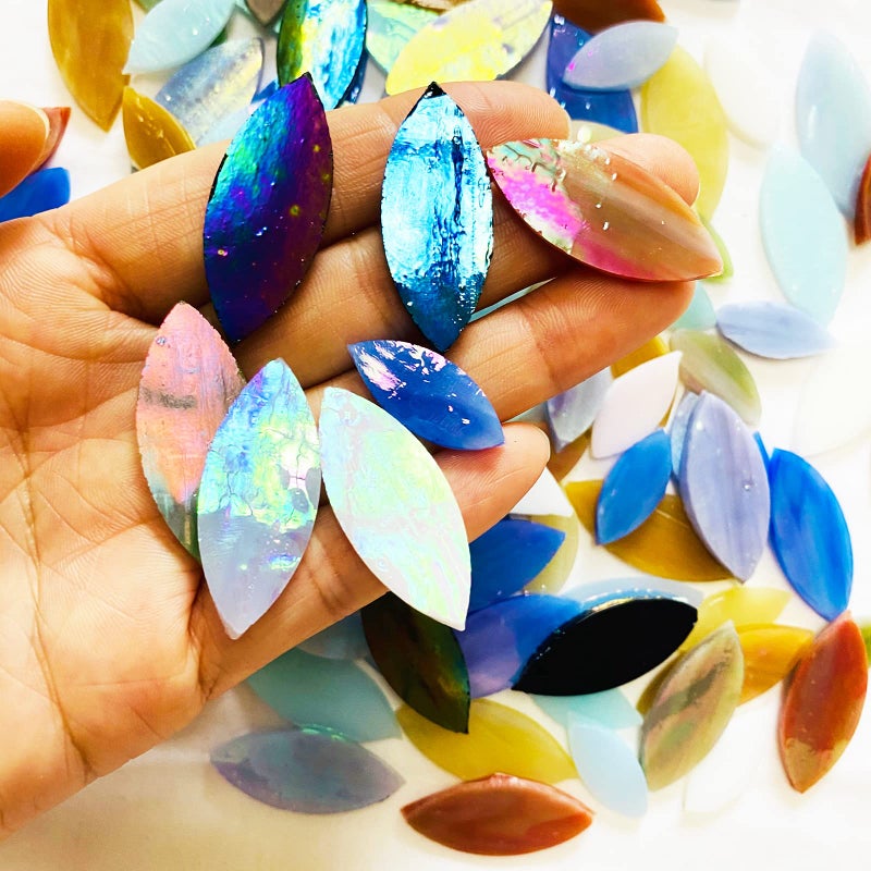 Paljolly 120 Pcs Iridescent Glass Petal Mosaic Tiles For Crafts  Stained Glass Supplies  Flower Leaves Mosaic Pieces Kit  Assorted Size And Rainbow Colors - Image 2